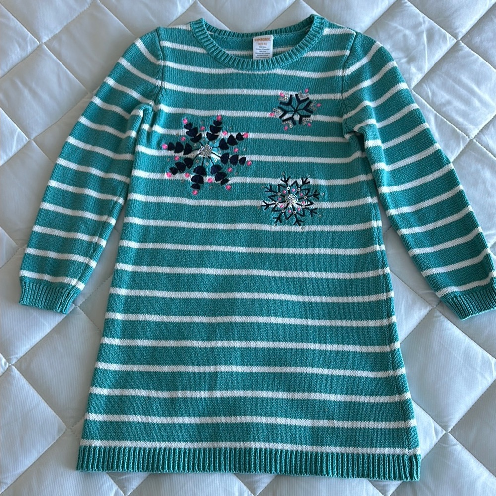 Gymboree girls size 5-6 turquoise striped snowflake sweater dress